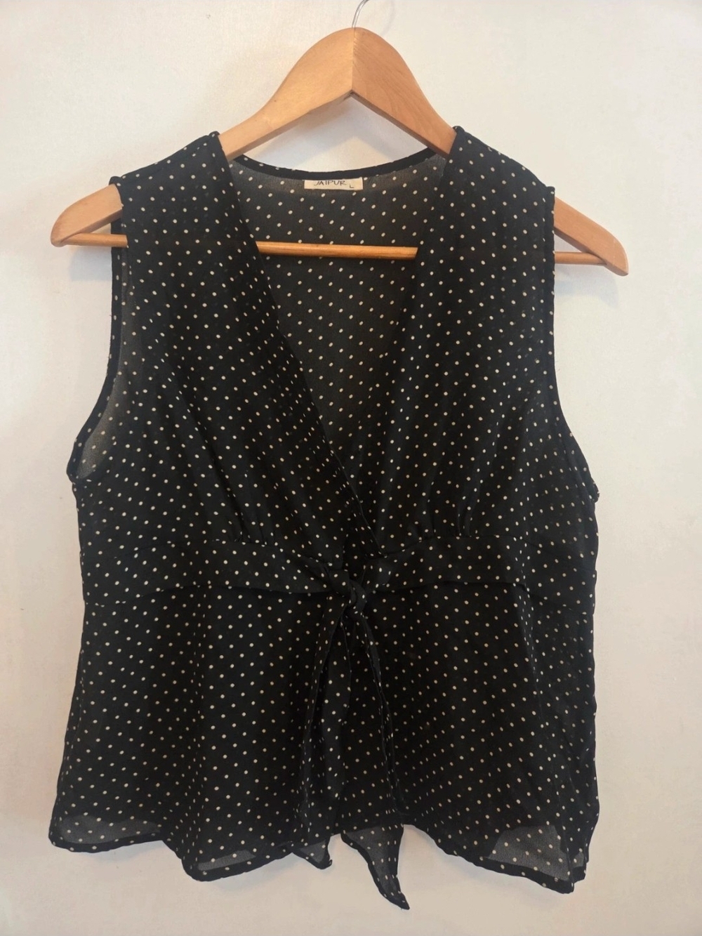 Jaipur Black and White Sheer Polka Dot Tie-Front Camisole